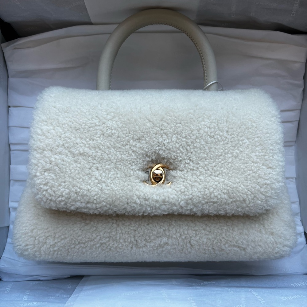 Chanel Coco Handle White Small Shearling AUTHENTIC